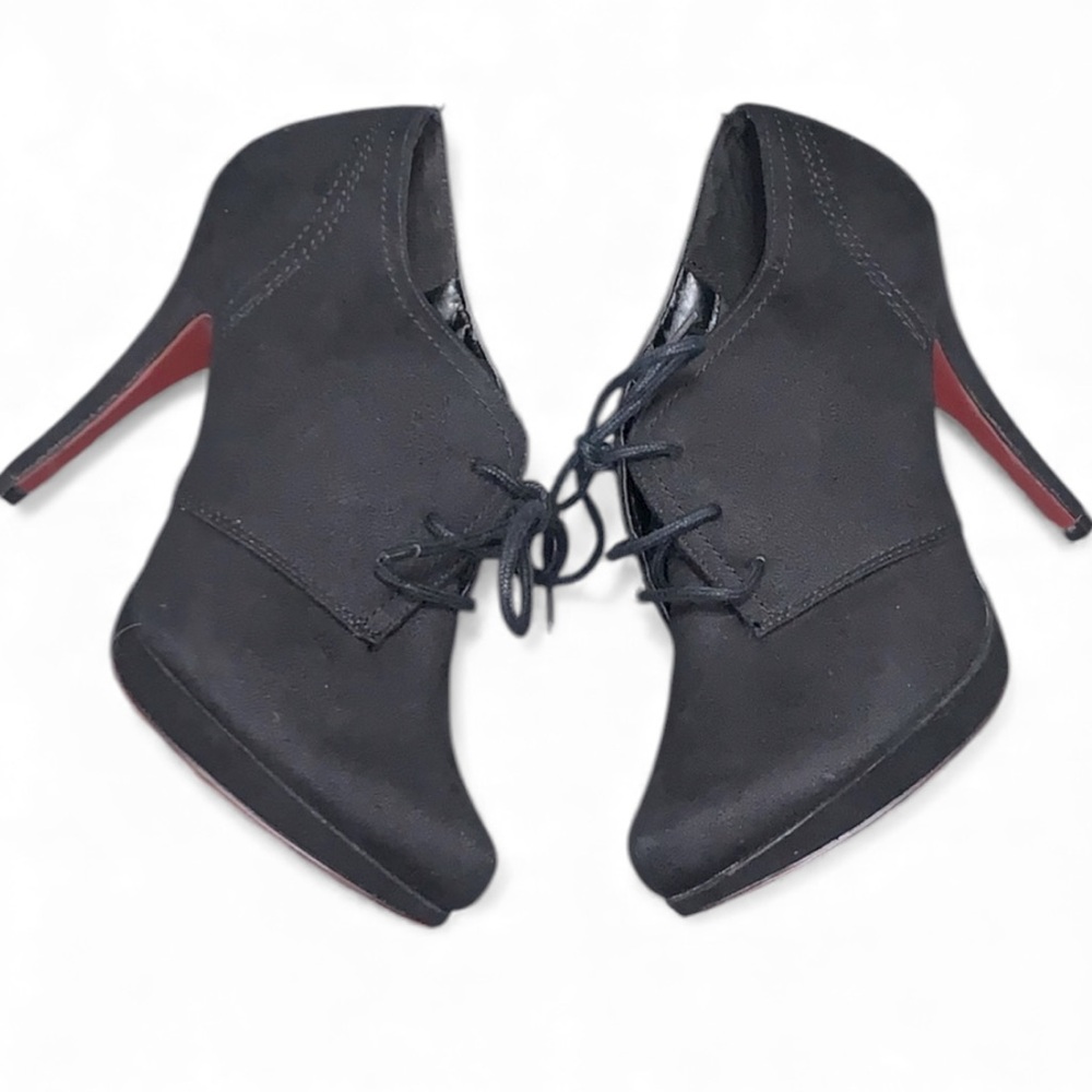 X-APPEAL “Derby” Heeled,Snip Toe, Lace -Up, Boots W/Red Bottoms